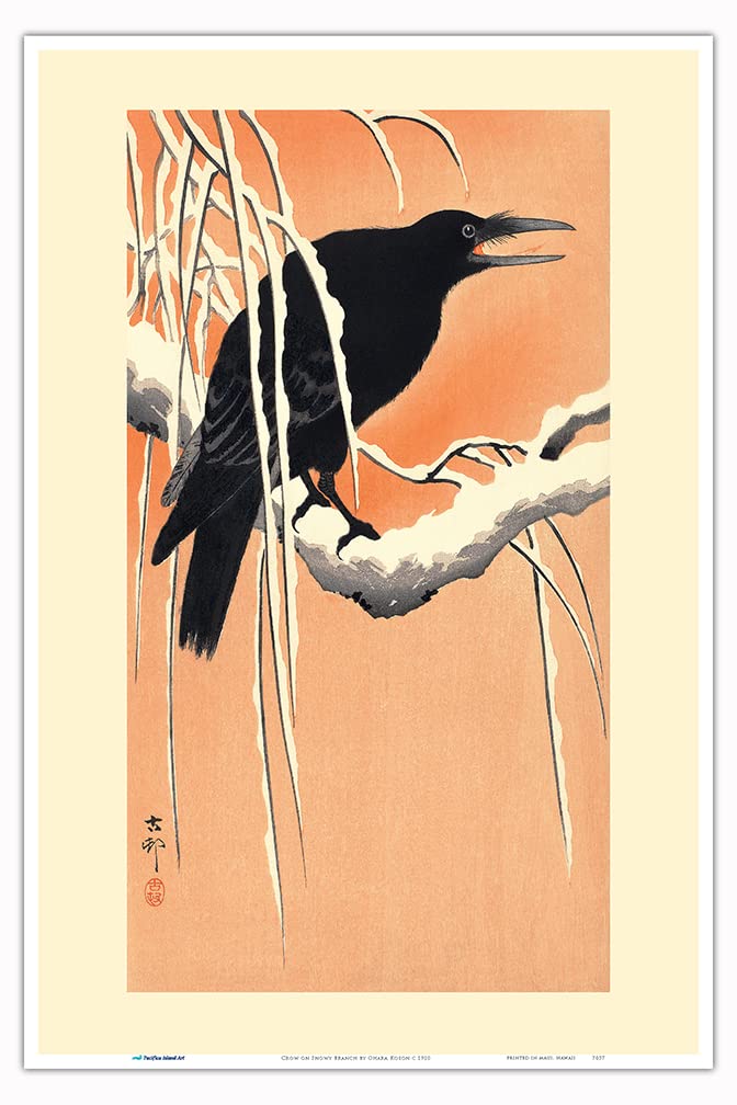 Amazon.com: Crow on Snowy Branch - Vintage Japanese Woodblock